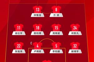 中国U16v澳大利亚U16首发：帅惟浩、万项搭档锋线，邝兆镭替补