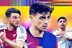 ESPN年度15大中场：佩德里第1赖斯第2 巴尔韦德第3麦卡利斯特第4