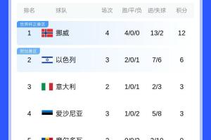 冲击世界杯！欧洲世预赛I组：挪威四连胜领跑，意大利首胜暂排第3